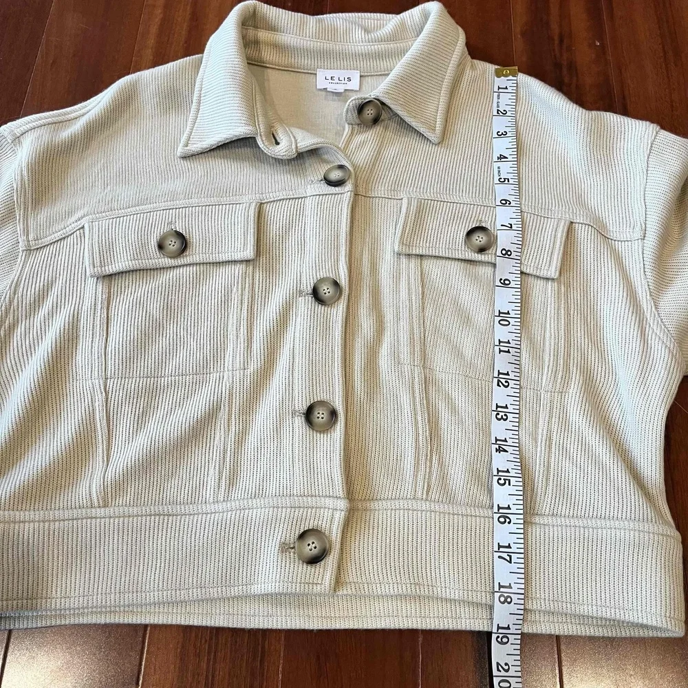 New NWT Le Lis Beige Knit Jacket Ribbed Button Front Crop Long‎ Sleeve Sz S